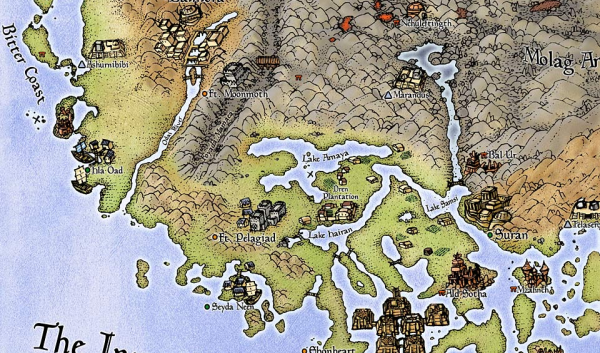 A section of the world map from The Elder Scrolls: Morrowind