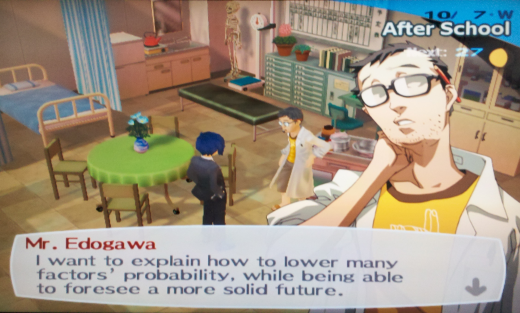 A screenshot from Persona 3. Dialogue text reads: Keep in mind the meaning of each card and the direction it faces, and use your inspiration to create a story.