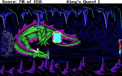 A large dragon in a cave, in fancier but still dated graphics.