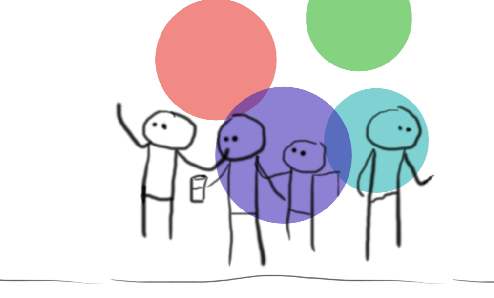 Stick figures at a party.