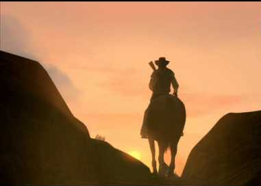 Red Dead Redemption: a cowboy rides off into the sunset.