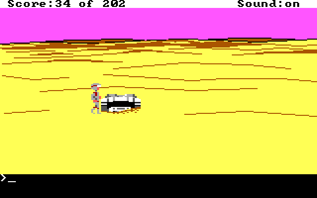 Roger next to the crashed shuttle on a desert planet.