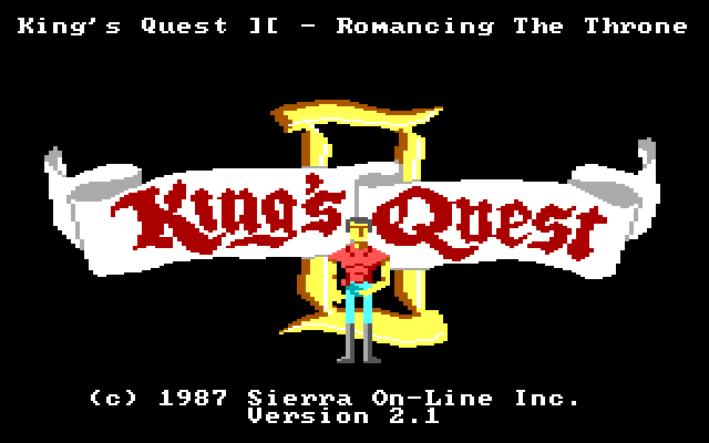 The King's Quest title screen, with a buff King Graham in front of a title banner.